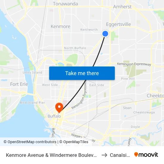 Kenmore Avenue & Windermere Boulevard to Canalside map