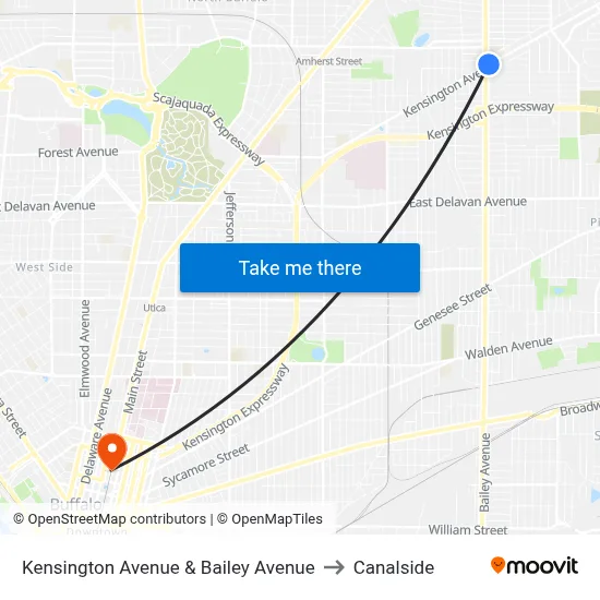 Kensington Avenue & Bailey Avenue to Canalside map