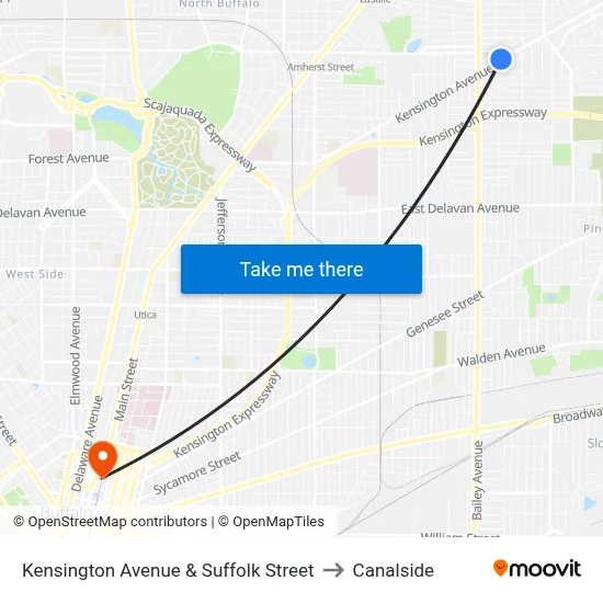 Kensington Avenue & Suffolk Street to Canalside map