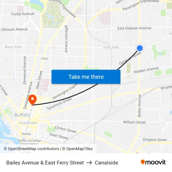 Bailey Avenue & East Ferry Street to Canalside map