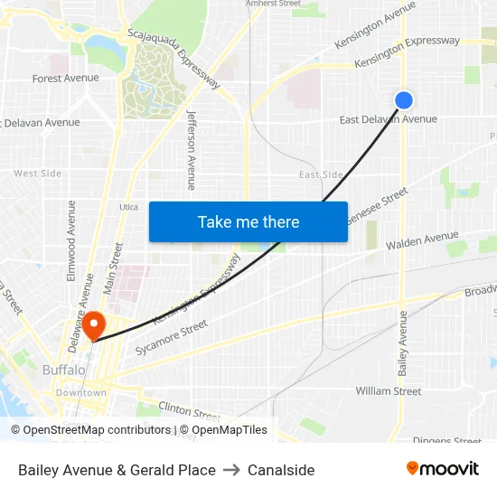 Bailey Avenue & Gerald Place to Canalside map
