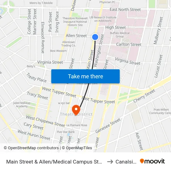 Main Street & Allen/Medical Campus Station to Canalside map