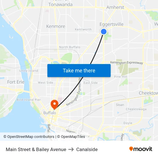 Main Street & Bailey Avenue to Canalside map