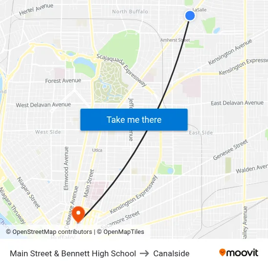 Main Street & Bennett High School to Canalside map