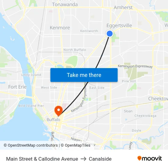 Main Street & Callodine Avenue to Canalside map