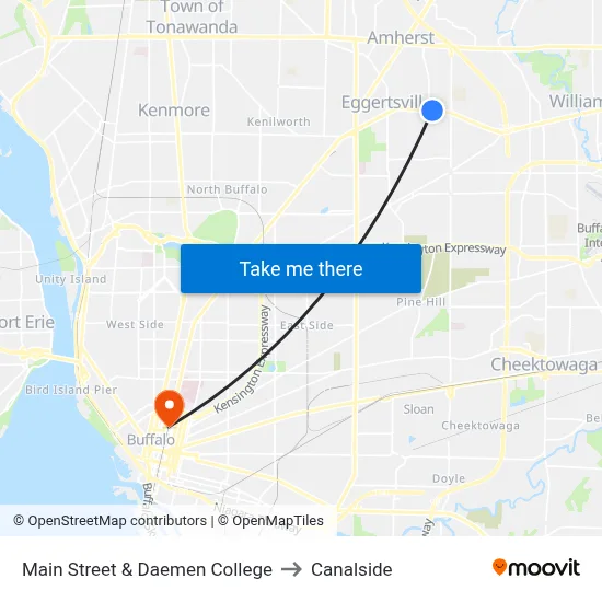 Main Street & Daemen College to Canalside map