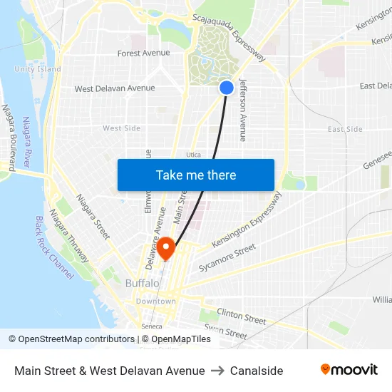 Main Street & West Delavan Avenue to Canalside map