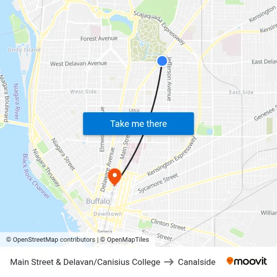 Main Street & Delavan/Canisius College to Canalside map