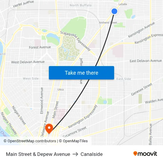 Main Street & Depew Avenue to Canalside map