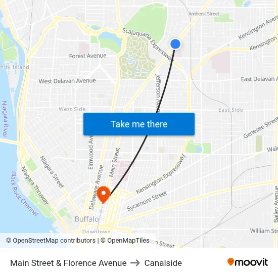 Main Street & Florence Avenue to Canalside map