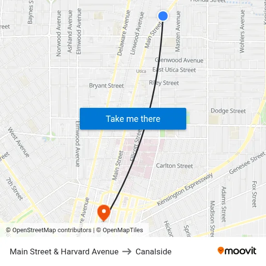 Main Street & Harvard Avenue to Canalside map