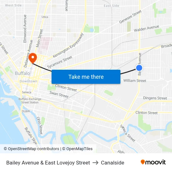 Bailey Avenue & East Lovejoy Street to Canalside map