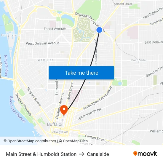 Main Street & Humboldt Station to Canalside map