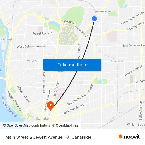 Main Street & Jewett Avenue to Canalside map