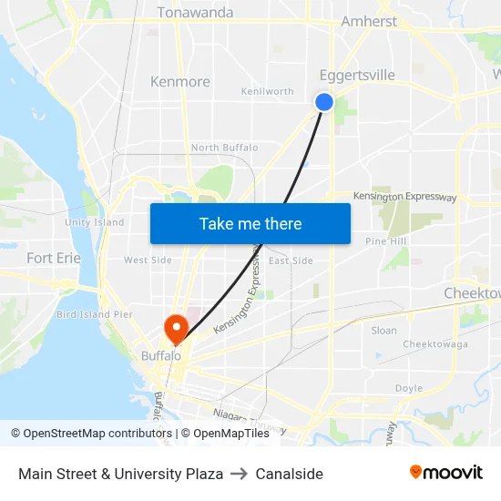 Main Street & University Plaza to Canalside map