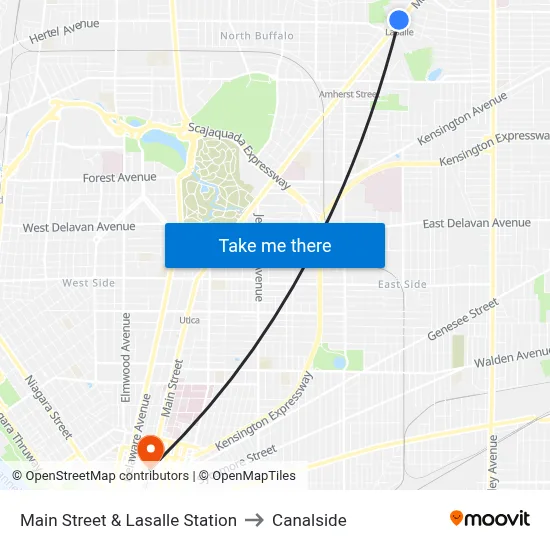 Main Street & Lasalle Station to Canalside map