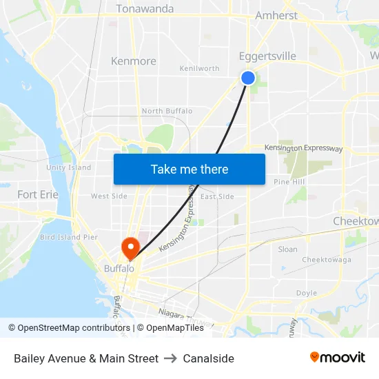 Bailey Avenue & Main Street to Canalside map
