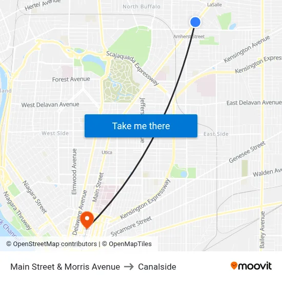 Main Street & Morris Avenue to Canalside map