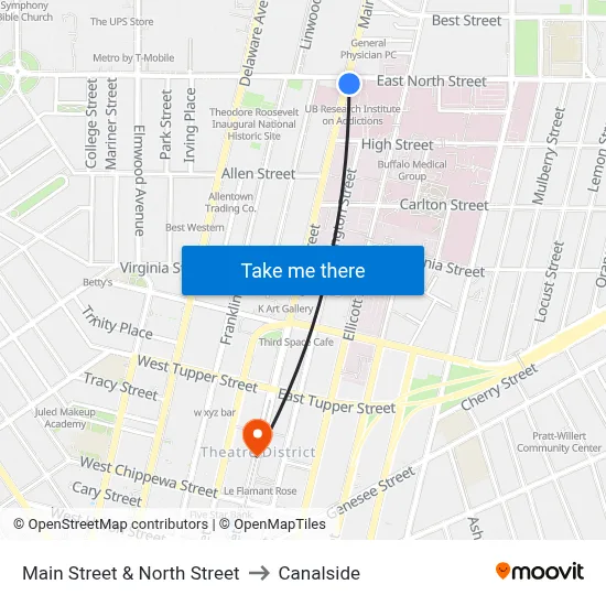Main Street & North Street to Canalside map