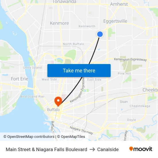 Main Street & Niagara Falls Boulevard to Canalside map