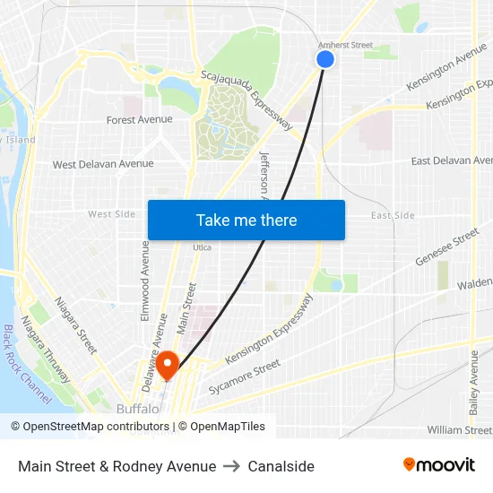 Main Street & Rodney Avenue to Canalside map