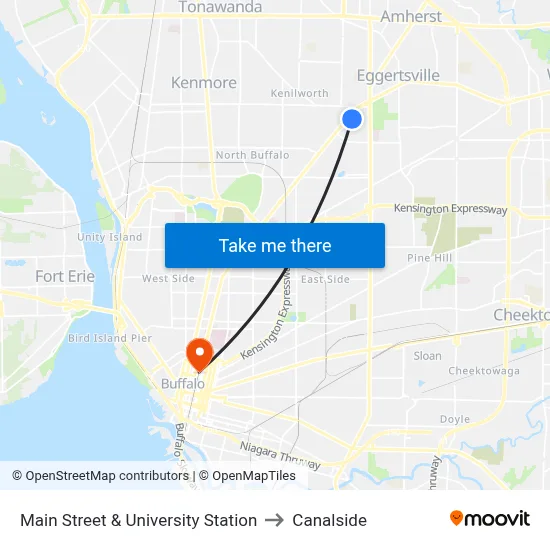Main Street & University Station to Canalside map