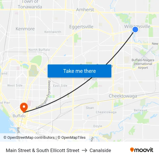 Main Street & South Ellicott Street to Canalside map