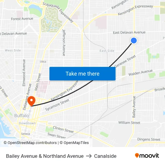 Bailey Avenue & Northland Avenue to Canalside map