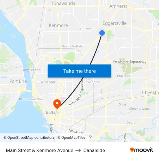 Main Street & Kenmore Avenue to Canalside map