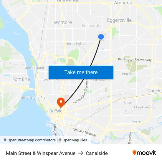 Main Street & Winspear Avenue to Canalside map