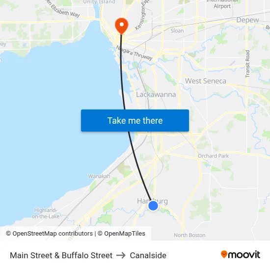 Main Street & Buffalo Street to Canalside map