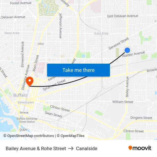 Bailey Avenue & Rohe Street to Canalside map