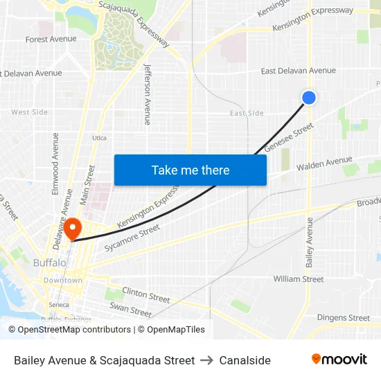 Bailey Avenue & Scajaquada Street to Canalside map