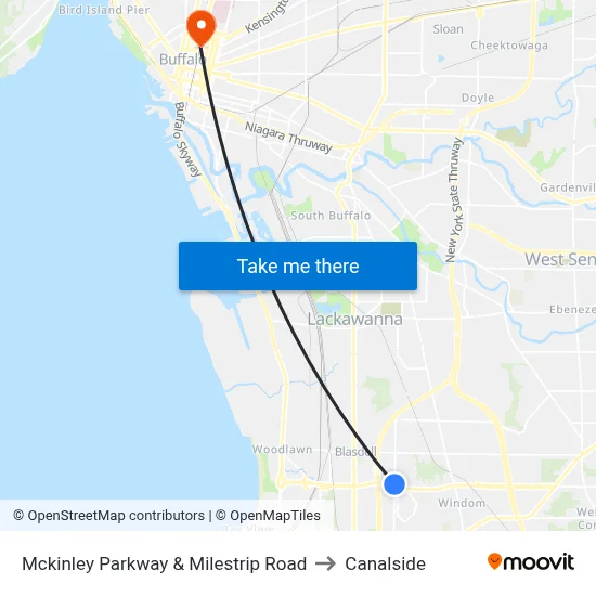 Mckinley Parkway & Milestrip Road to Canalside map
