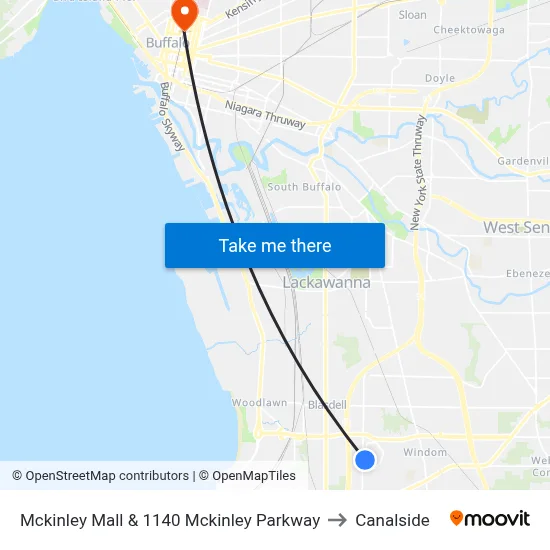 Mckinley Mall & 1140 Mckinley Parkway to Canalside map