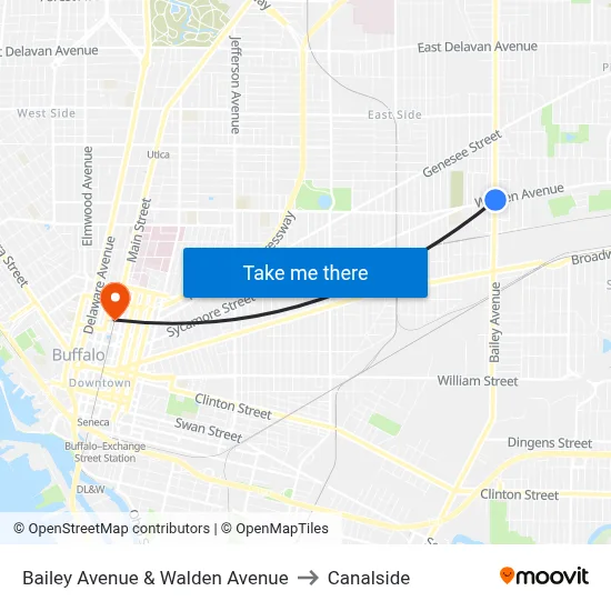 Bailey Avenue & Walden Avenue to Canalside map