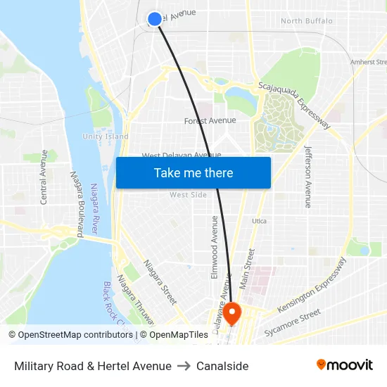 Military Road & Hertel Avenue to Canalside map