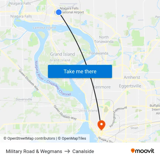 Military Road & Wegmans to Canalside map