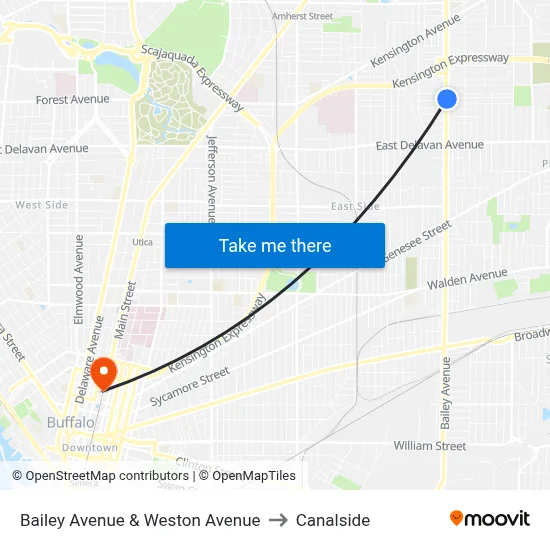 Bailey Avenue & Weston Avenue to Canalside map