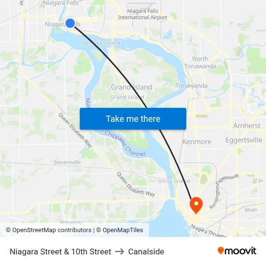 Niagara Street & 10th Street to Canalside map