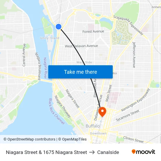 Niagara Street & 1675 Niagara Street to Canalside map