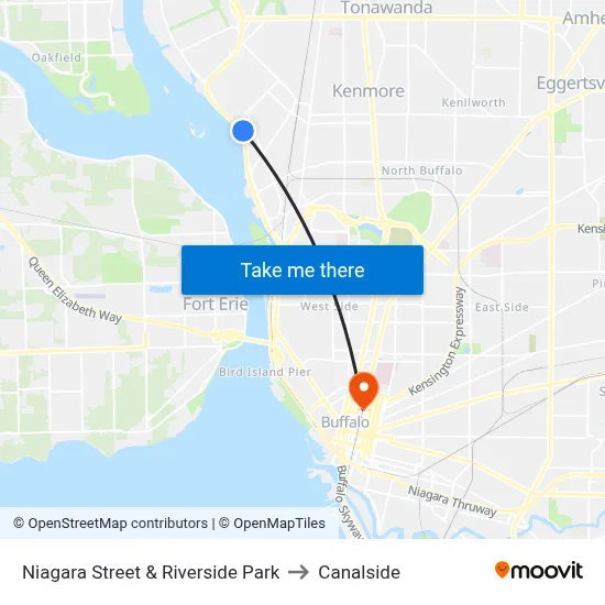 Niagara Street & Riverside Park to Canalside map