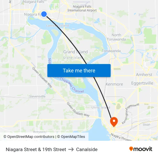 Niagara Street & 19th Street to Canalside map