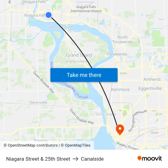 Niagara Street & 25th Street to Canalside map