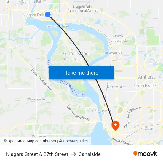 Niagara Street & 27th Street to Canalside map