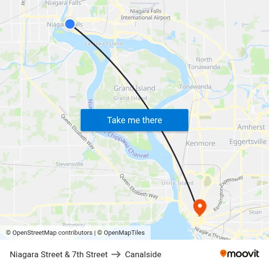 Niagara Street & 7th Street to Canalside map