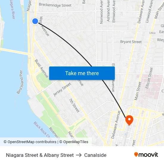 Niagara Street & Albany Street to Canalside map