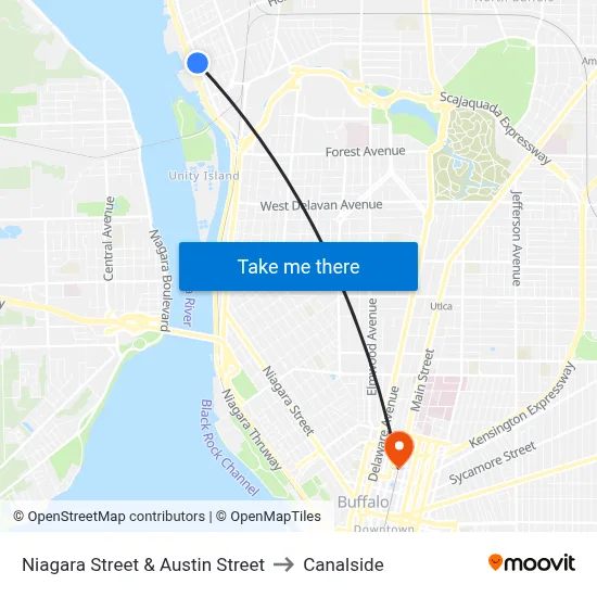 Niagara Street & Austin Street to Canalside map