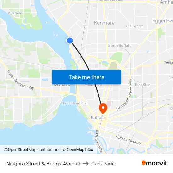 Niagara Street & Briggs Avenue to Canalside map