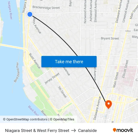 Niagara Street & West Ferry Street to Canalside map